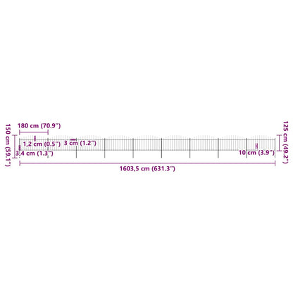 Garden Fence with Spear Top Steel 1603.5x150 cm Black