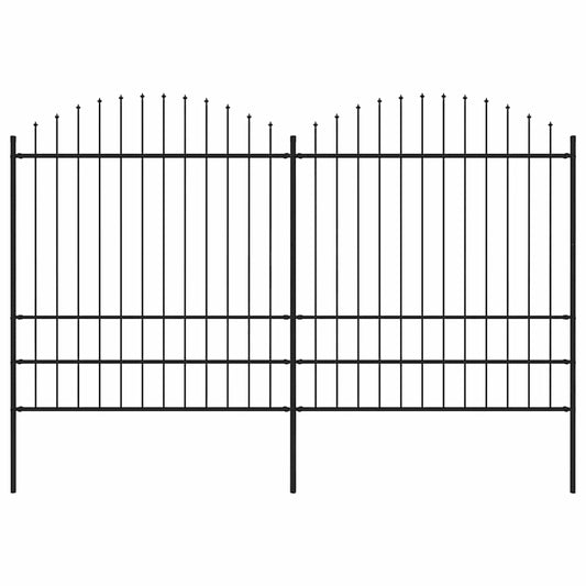 Garden Fence with Spear Top Steel 359x200 cm Black