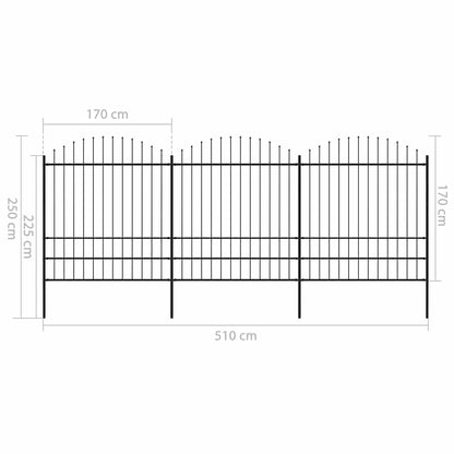 Garden Fence with Spear Top Steel 537x200 cm Black