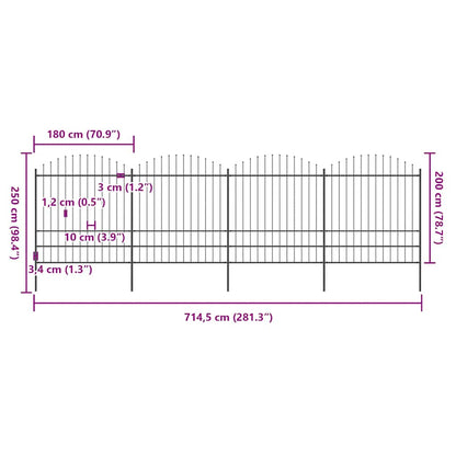 Garden Fence with Spear Top Steel 714.5x200 cm Black