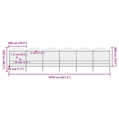 Garden Fence with Spear Top Steel 1070x200 cm Black