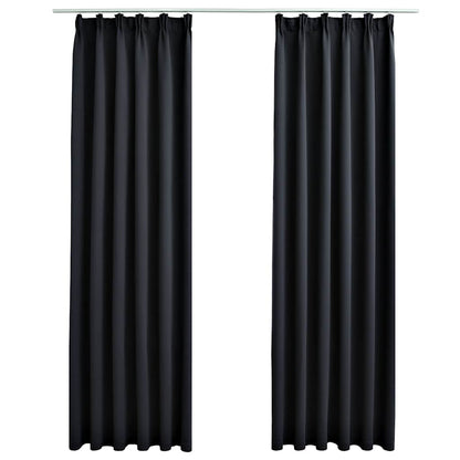 Blackout Curtains with Hooks 2 pcs Black 140x175 cm
