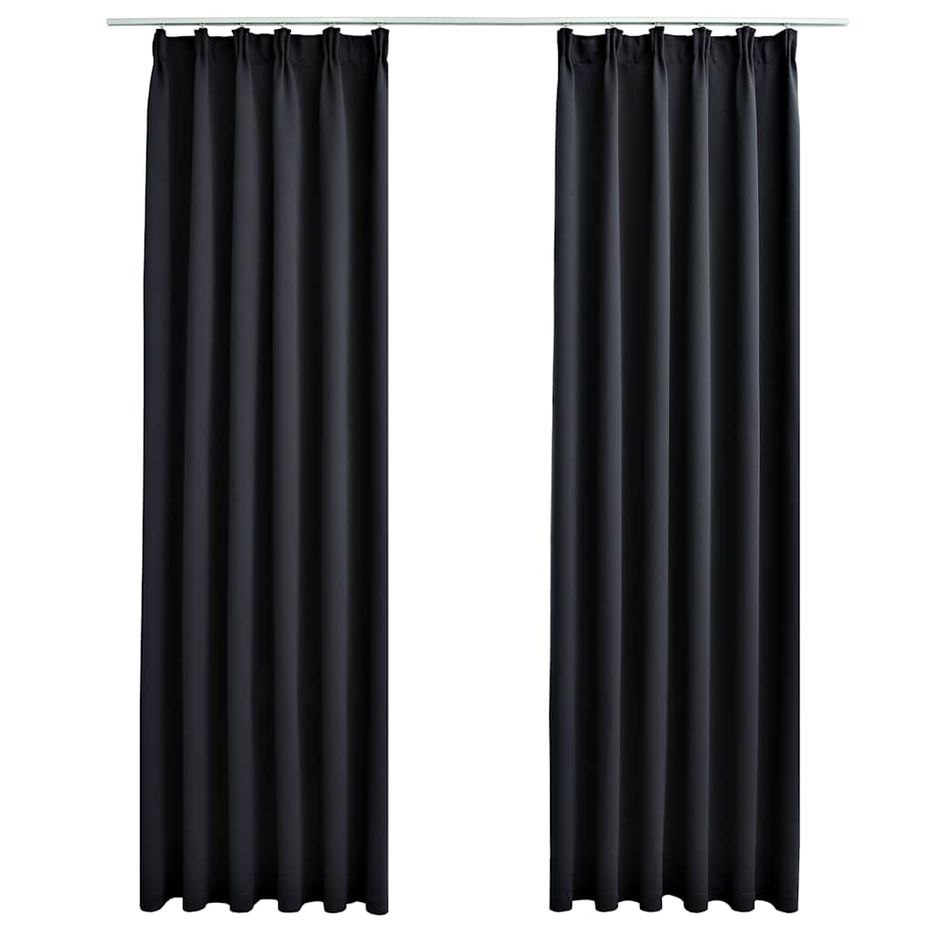 Blackout Curtains with Hooks 2 pcs Black 140x225 cm
