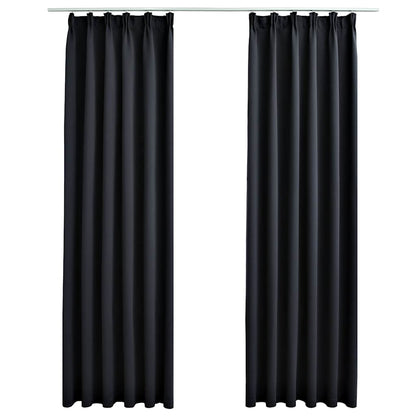 Blackout Curtains with Hooks 2 pcs Black 140x225 cm