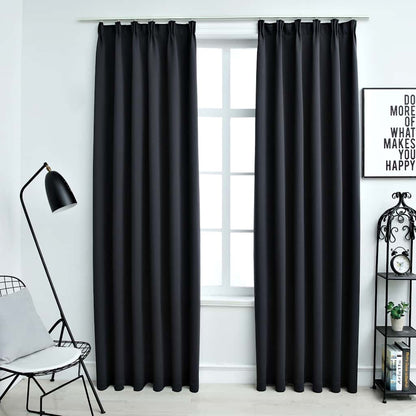 Blackout Curtains with Hooks 2 pcs Black 140x225 cm