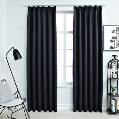 Blackout Curtains with Hooks 2 pcs Anthracite 140x175 cm
