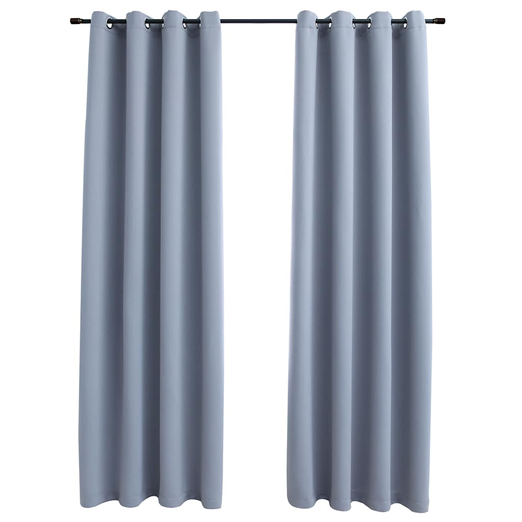 Blackout Curtains with Metal Rings 2 pcs Grey 140x175 cm