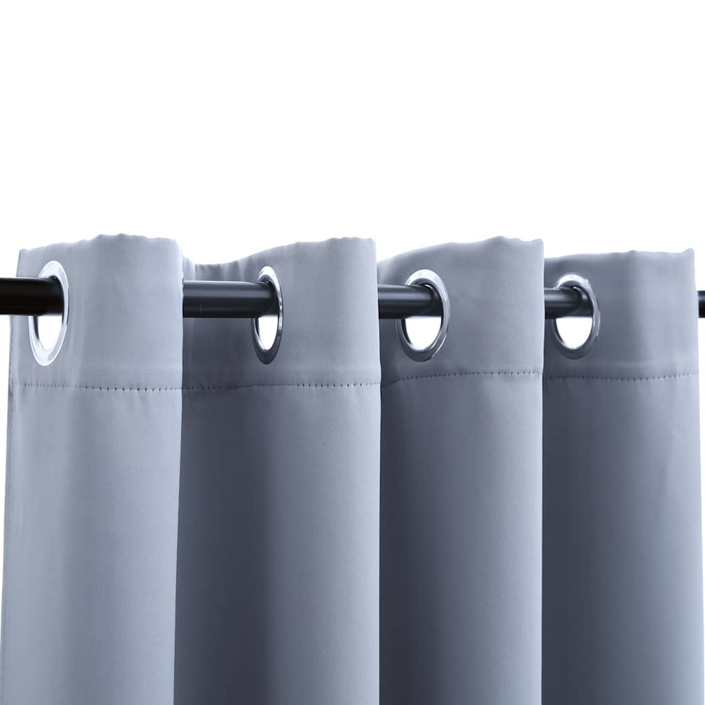 Blackout Curtains with Metal Rings 2 pcs Grey 140x175 cm