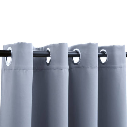 Blackout Curtains with Metal Rings 2 pcs Grey 140x175 cm