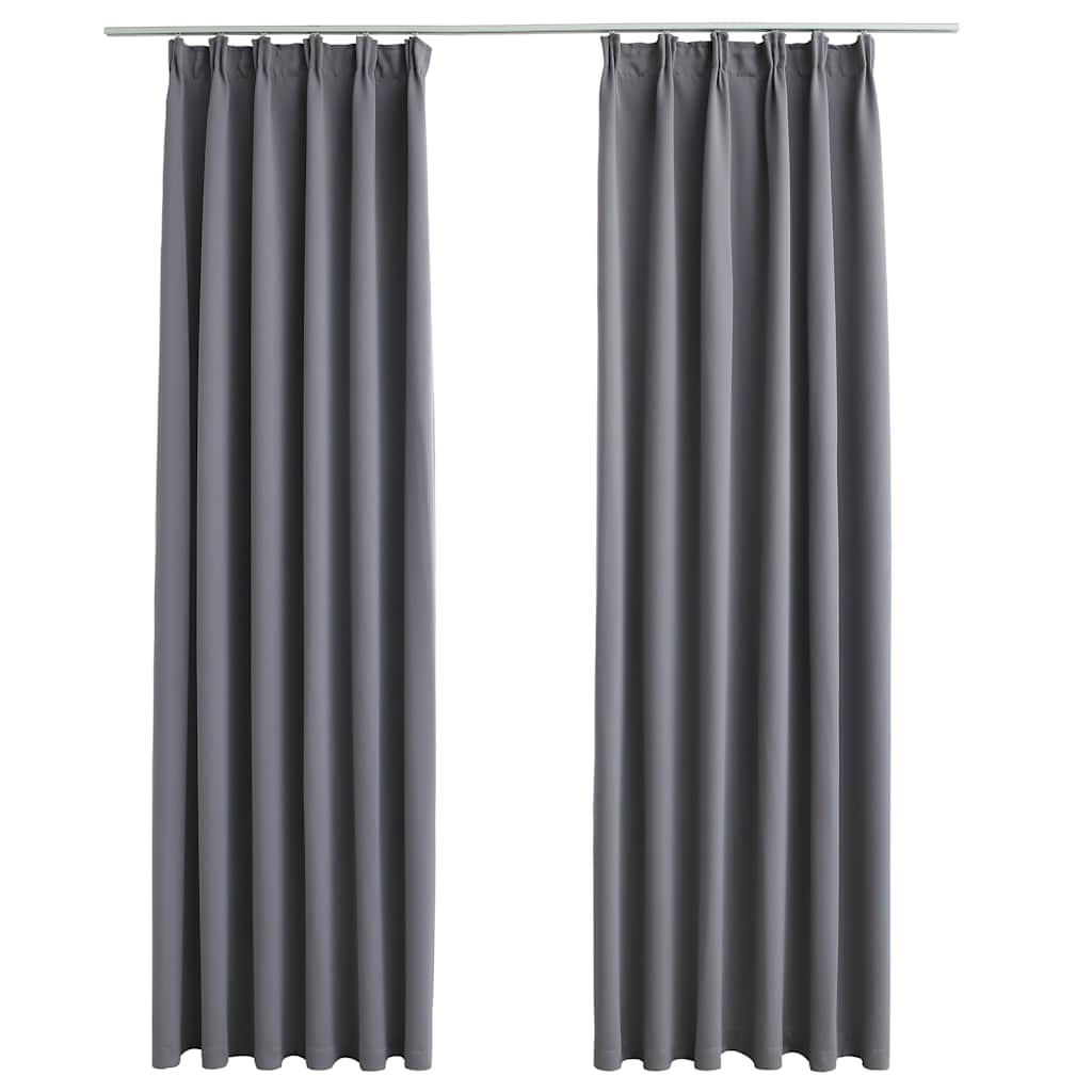 Blackout Curtains with Hooks 2 pcs Grey 140x225 cm
