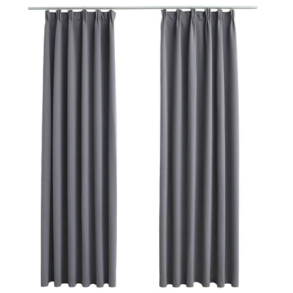 Blackout Curtains with Hooks 2 pcs Grey 140x225 cm