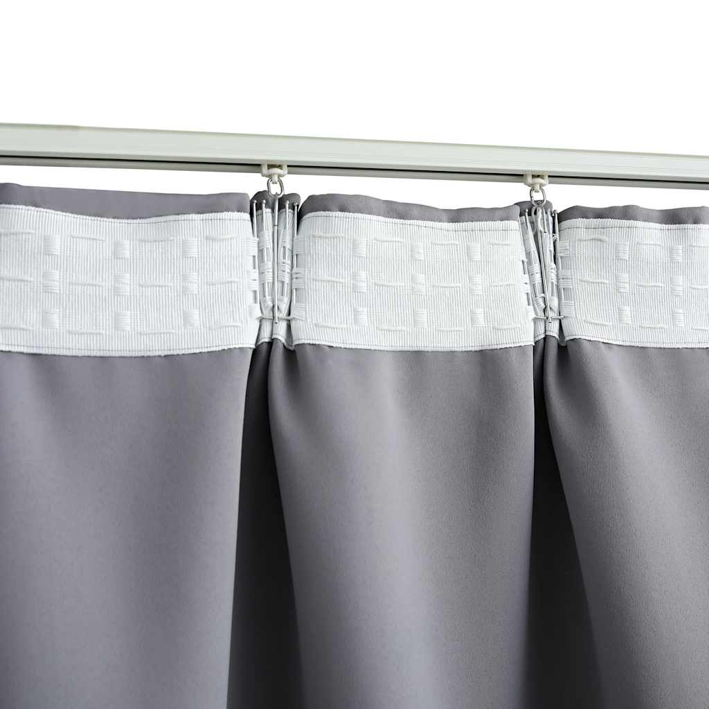 Blackout Curtains with Hooks 2 pcs Grey 140x225 cm