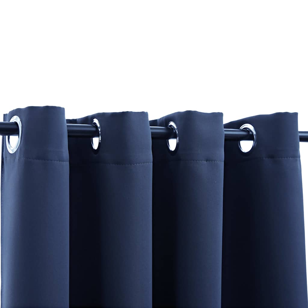 Blackout Curtains with Metal Rings 2 pcs Blue 140x175 cm