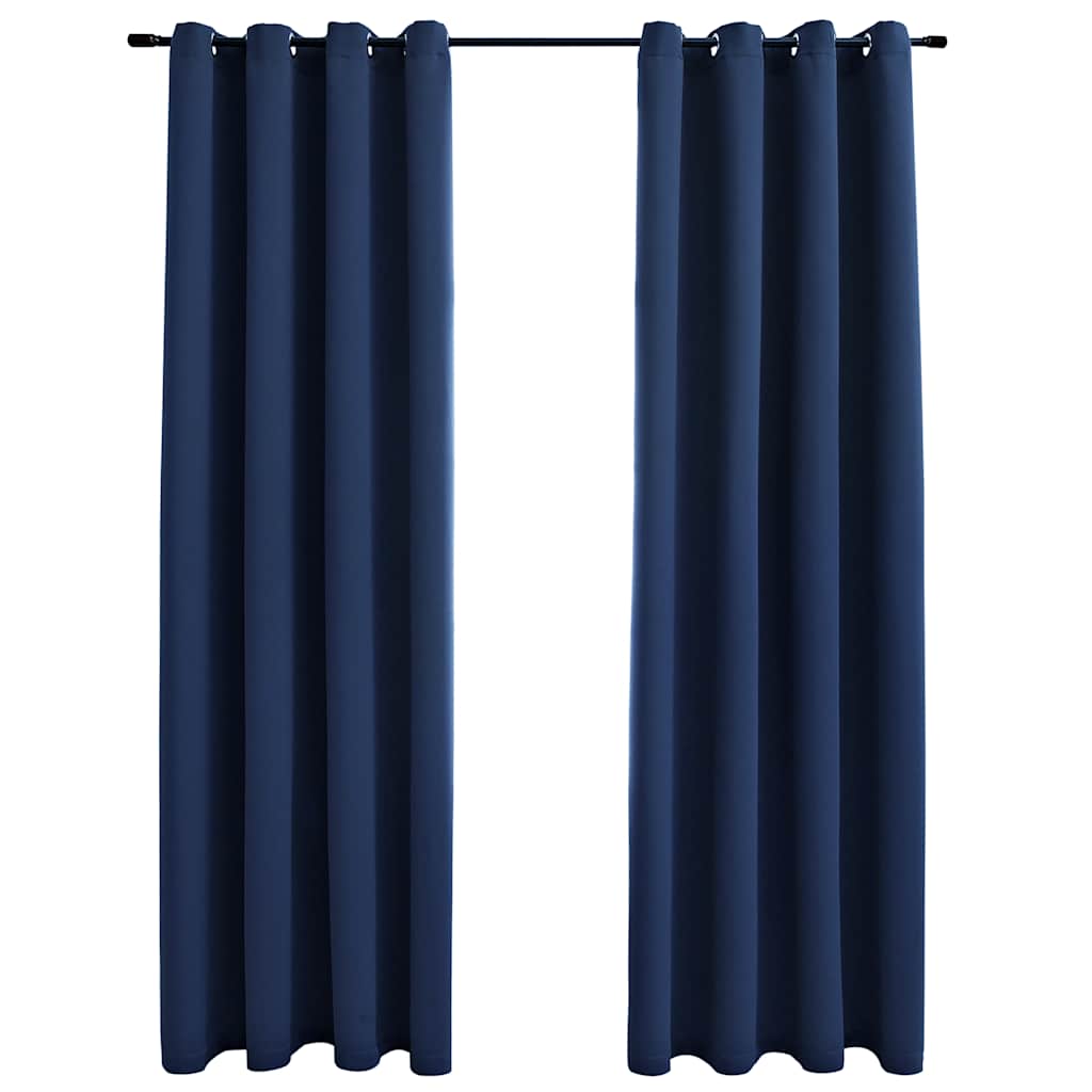 Blackout Curtains with Metal Rings 2 pcs Blue 140x225 cm