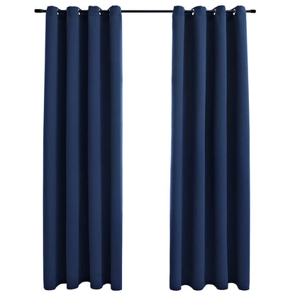Blackout Curtains with Metal Rings 2 pcs Blue 140x225 cm