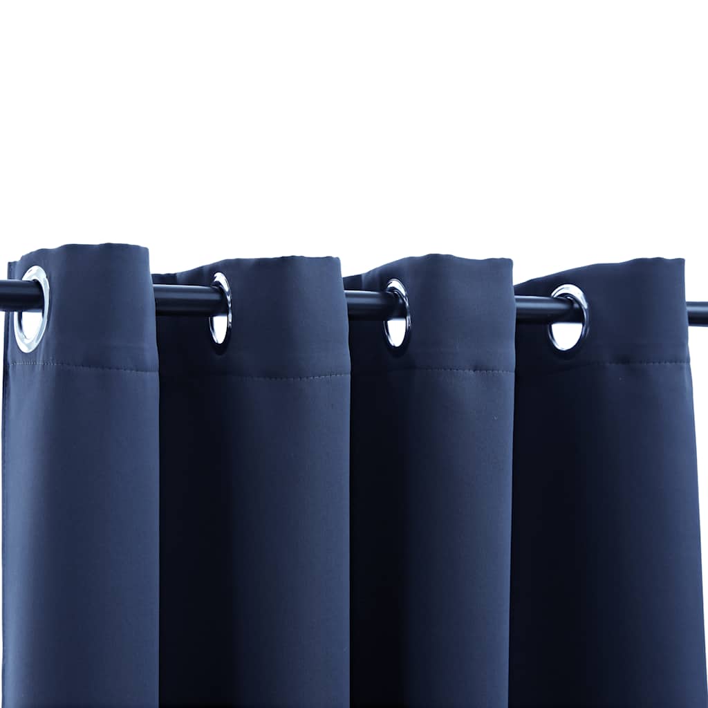 Blackout Curtains with Metal Rings 2 pcs Blue 140x225 cm