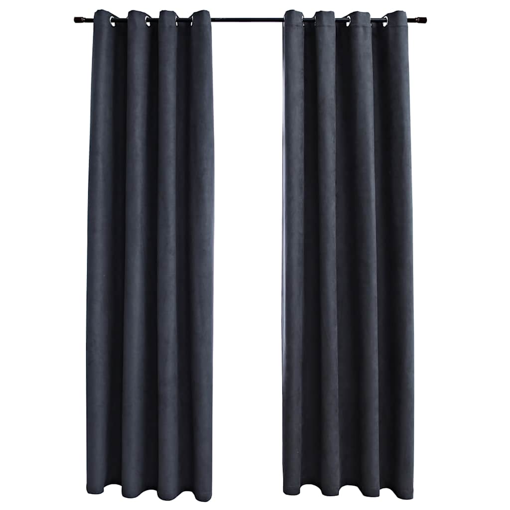 Blackout Curtains with Metal Rings 2 pcs Anthracite 140x225 cm