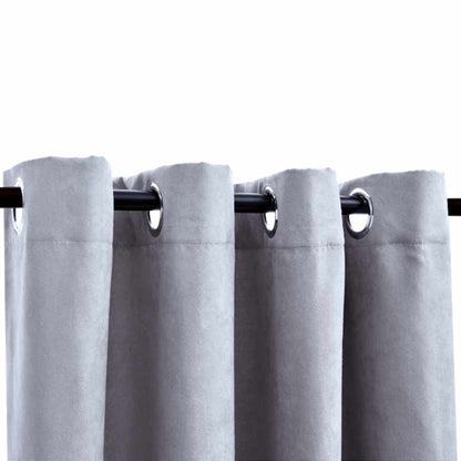 Blackout Curtains with Metal Rings 2 pcs Grey 140x175 cm