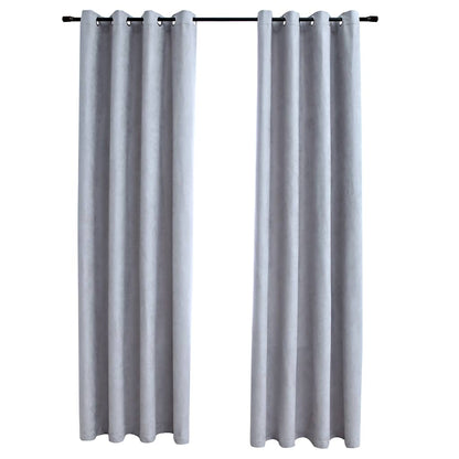 Blackout Curtains with Metal Rings 2 pcs Grey 140x225 cm