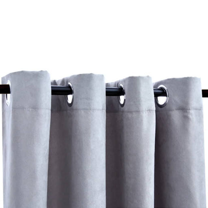 Blackout Curtains with Metal Rings 2 pcs Grey 140x225 cm