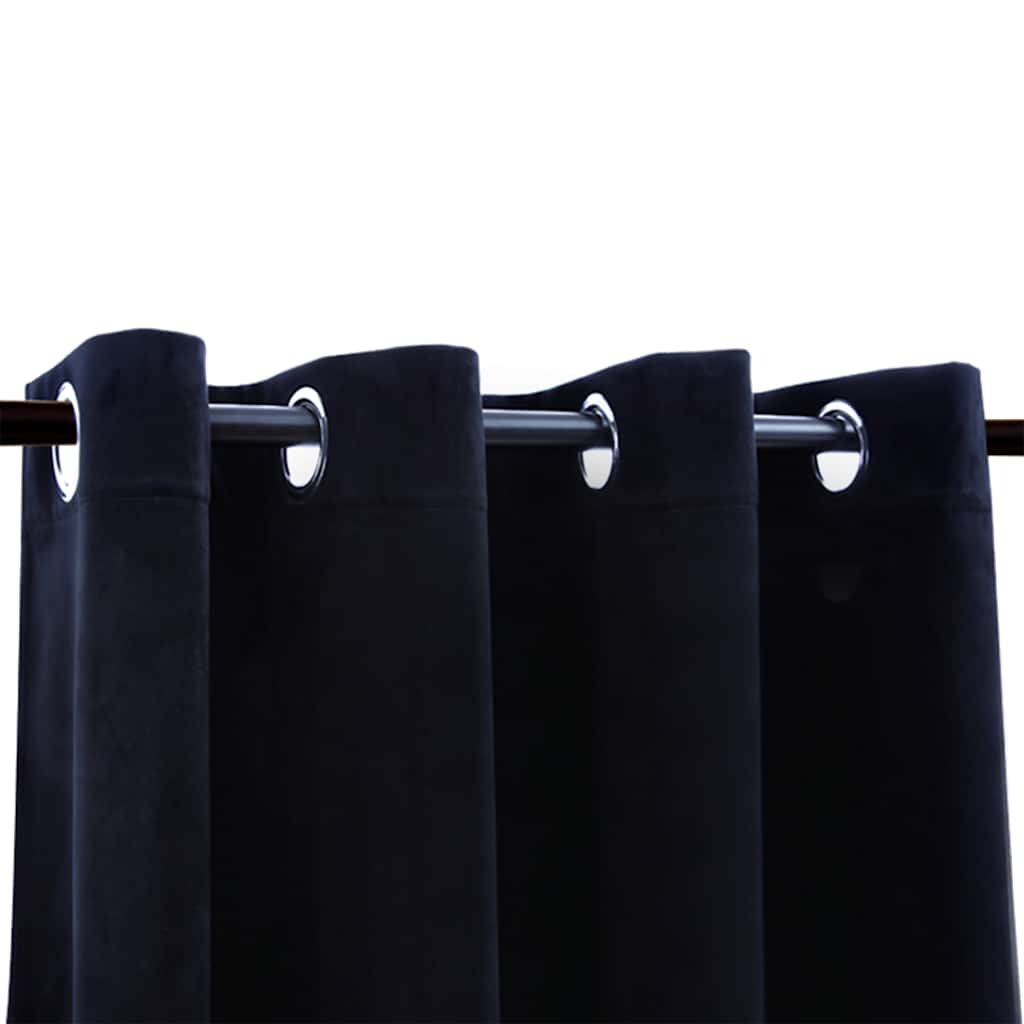 Blackout Curtains with Rings 2 pcs Velvet Black 140x225 cm