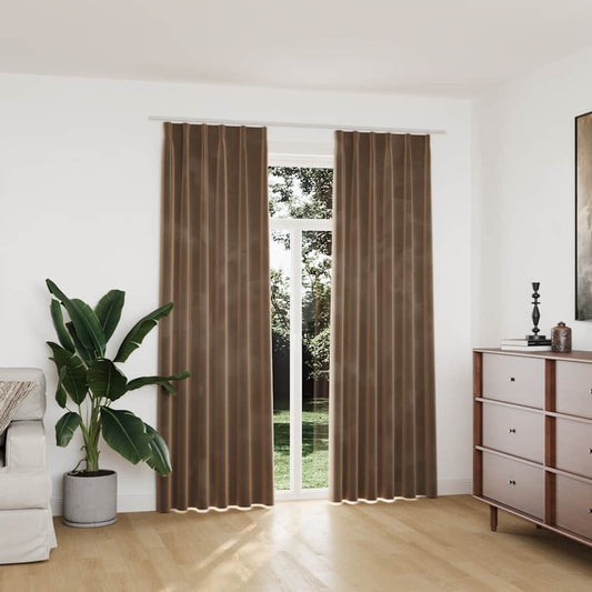 Blackout Curtains 2 pcs with Hooks Velvet Beige 140x225 cm