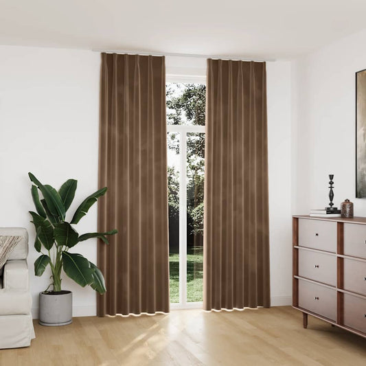 Blackout Curtains 2 pcs with Hooks Velvet Beige 140x245 cm