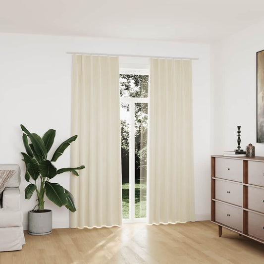 Blackout Curtains 2 pcs with Hooks Velvet Cream 140x225 cm