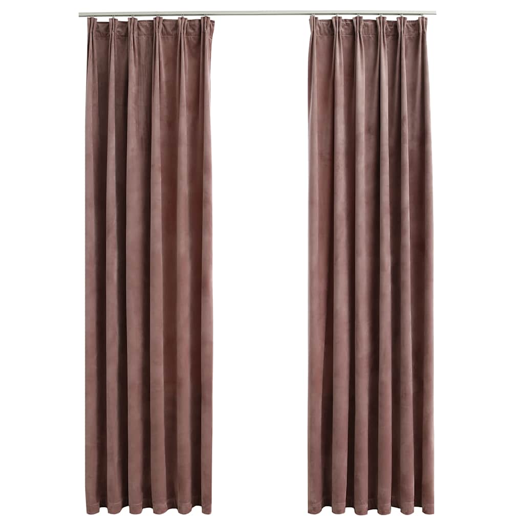 Blackout Curtains 2pcs with Hooks Velvet Antique Pink 140x175cm