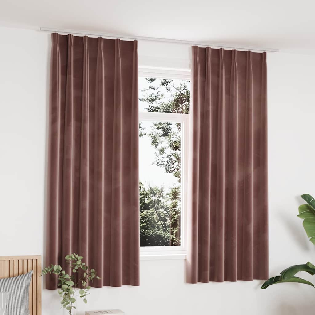 Blackout Curtains 2pcs with Hooks Velvet Antique Pink 140x175cm