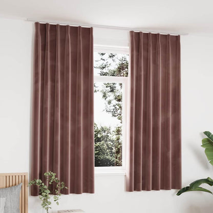 Blackout Curtains 2pcs with Hooks Velvet Antique Pink 140x175cm