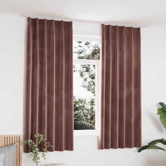 Blackout Curtains 2pcs with Hooks Velvet Antique Pink 140x175cm