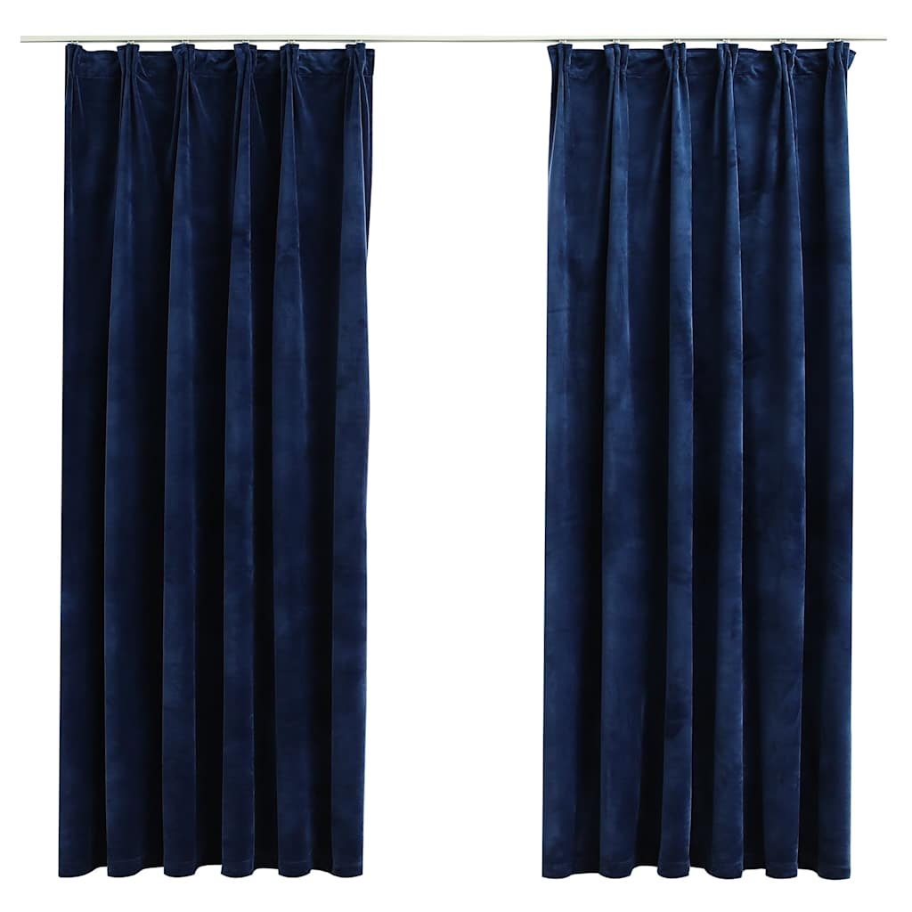 Blackout Curtains 2 pcs with Hooks Velvet Dark Blue 140x175 cm
