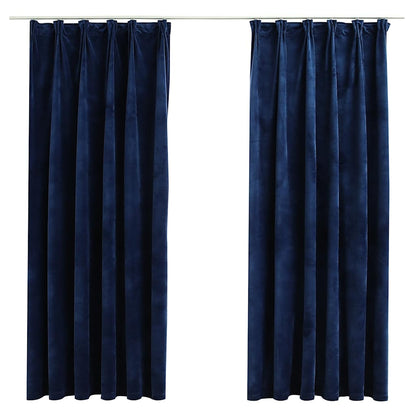 Blackout Curtains 2 pcs with Hooks Velvet Dark Blue 140x175 cm