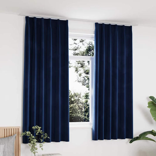 Blackout Curtains 2 pcs with Hooks Velvet Dark Blue 140x175 cm