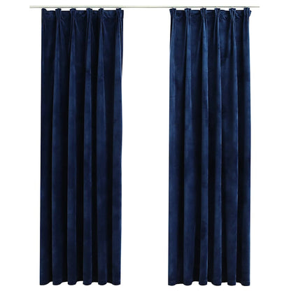 Blackout Curtains 2 pcs with Hooks Velvet Dark Blue 140x225 cm