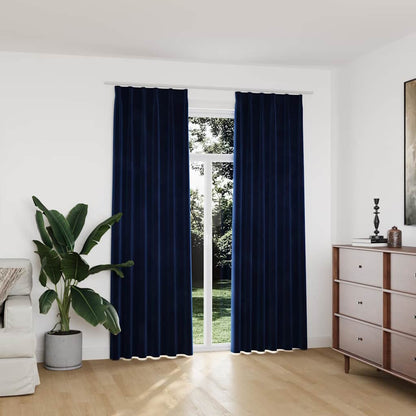 Blackout Curtains 2 pcs with Hooks Velvet Dark Blue 140x225 cm