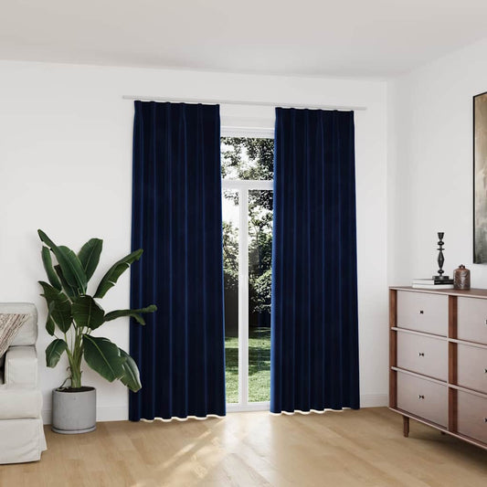 Blackout Curtains 2 pcs with Hooks Velvet Dark Blue 140x225 cm