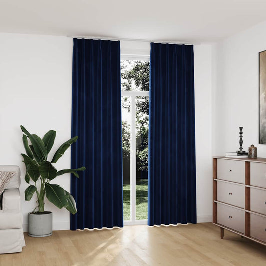 Blackout Curtains 2 pcs with Hooks Velvet Dark Blue 140x245 cm