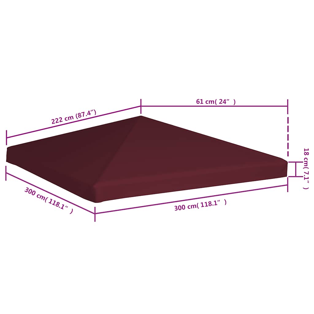 Gazebo Top Cover 310 g/m² 3x3 m Bordeaux
