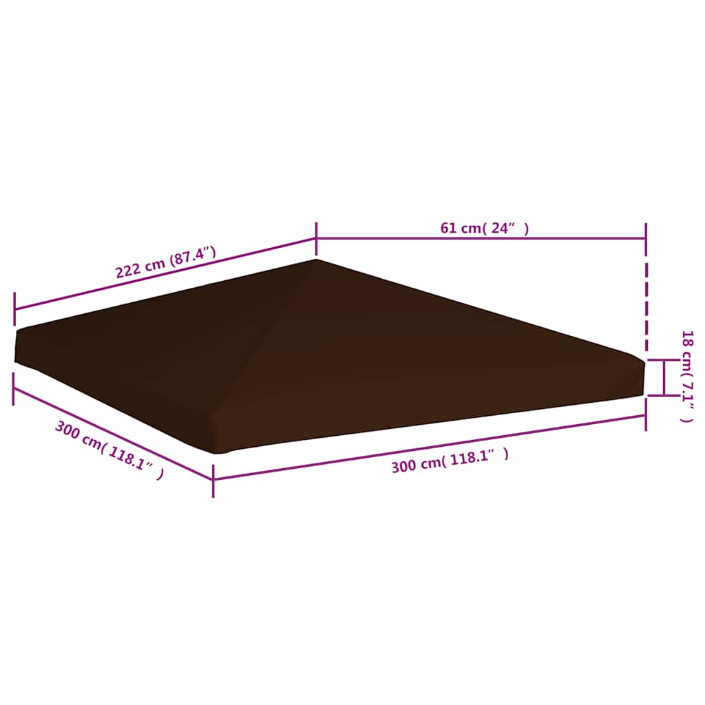 Gazebo Top Cover 310 g/m² 3x3 m Brown