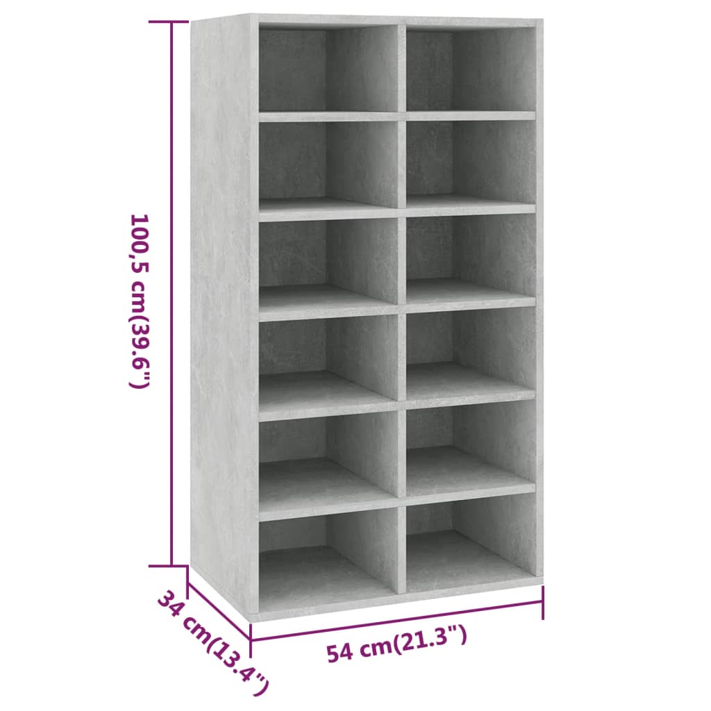 Shoe Rack Concrete Grey 54x34x100.5 cm Engineered Wood