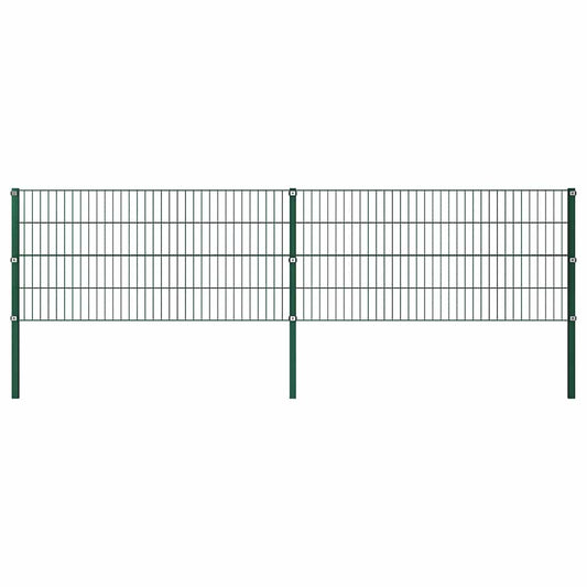 Fence Panel with Posts Iron 349x80 cm Green