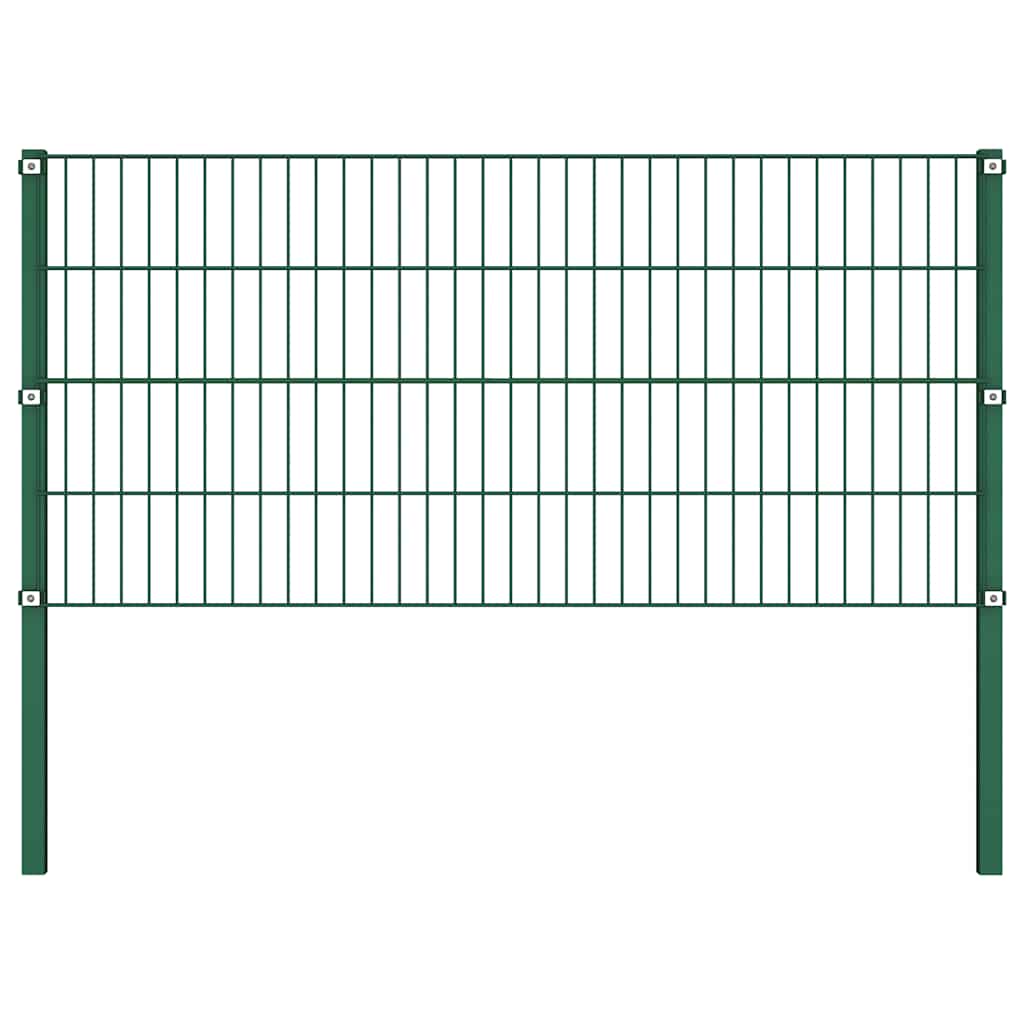 Fence Panel with Posts Iron 349x80 cm Green