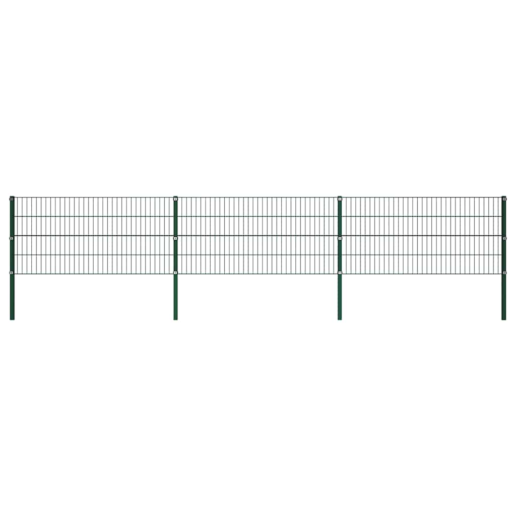 Fence Panel with Posts Iron 522x80 cm Green