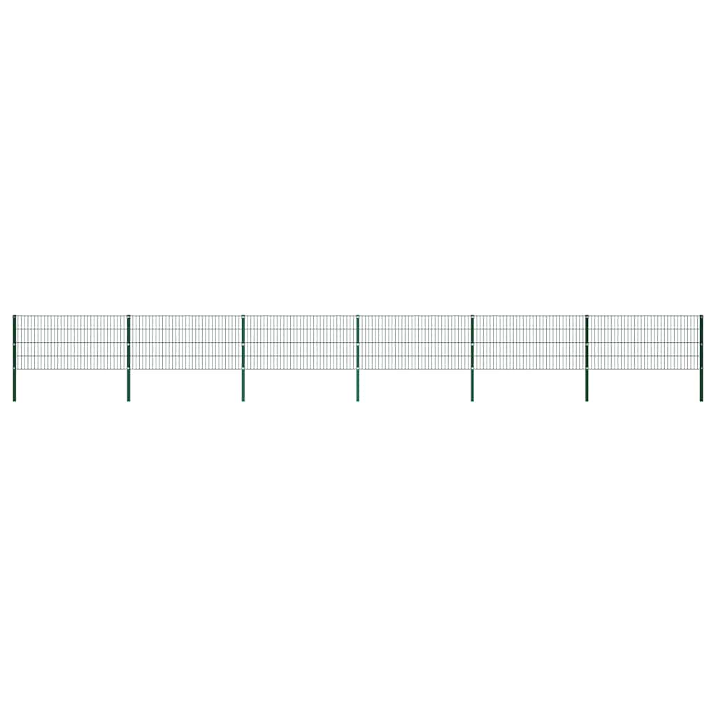 Fence Panel with Posts Iron 1040x80 cm Green