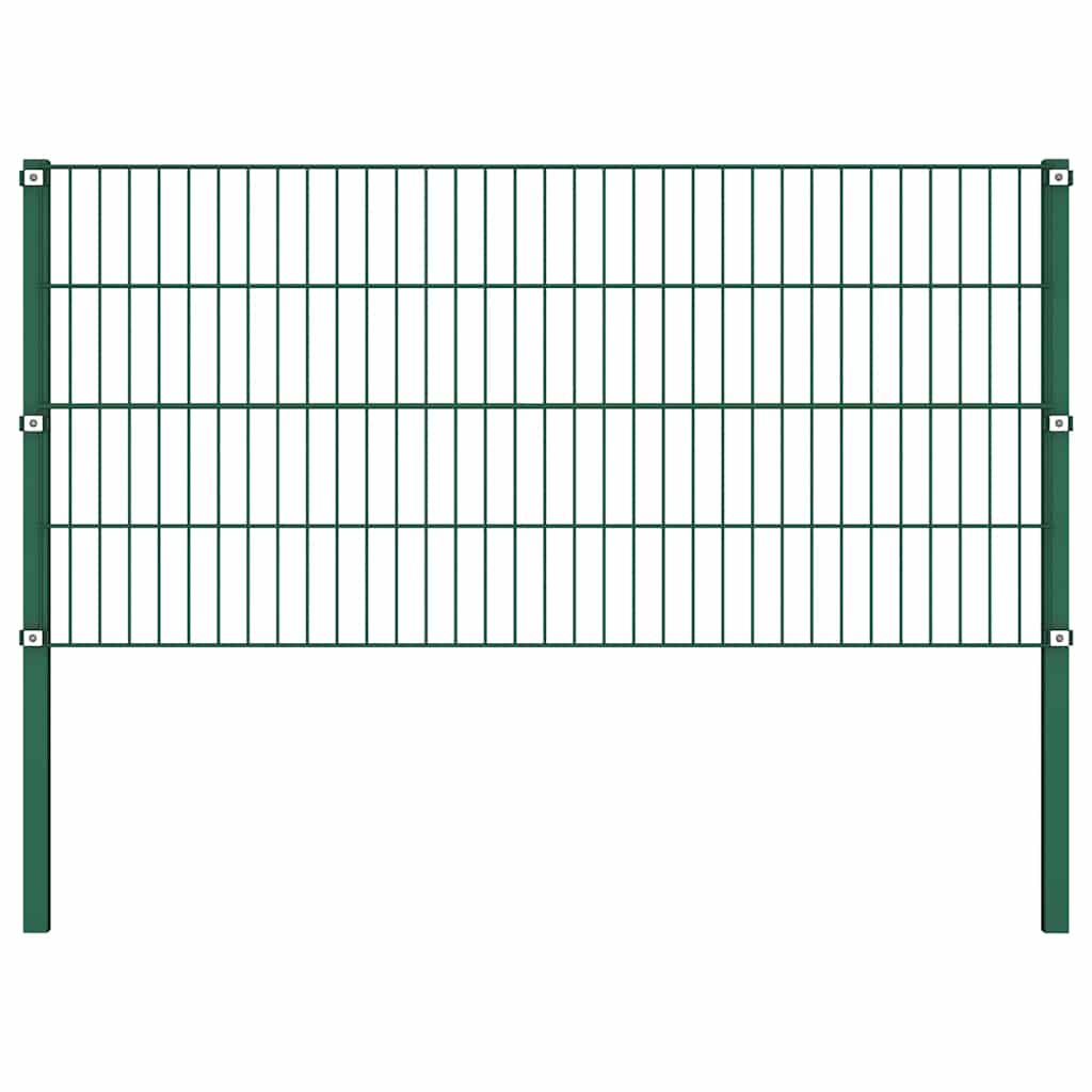 Fence Panel with Posts Iron 1212x80 cm Green