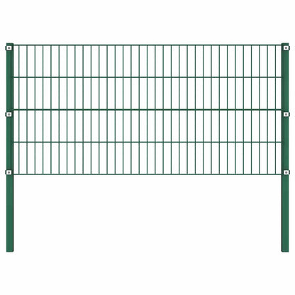 Fence Panel with Posts Iron 1212x80 cm Green