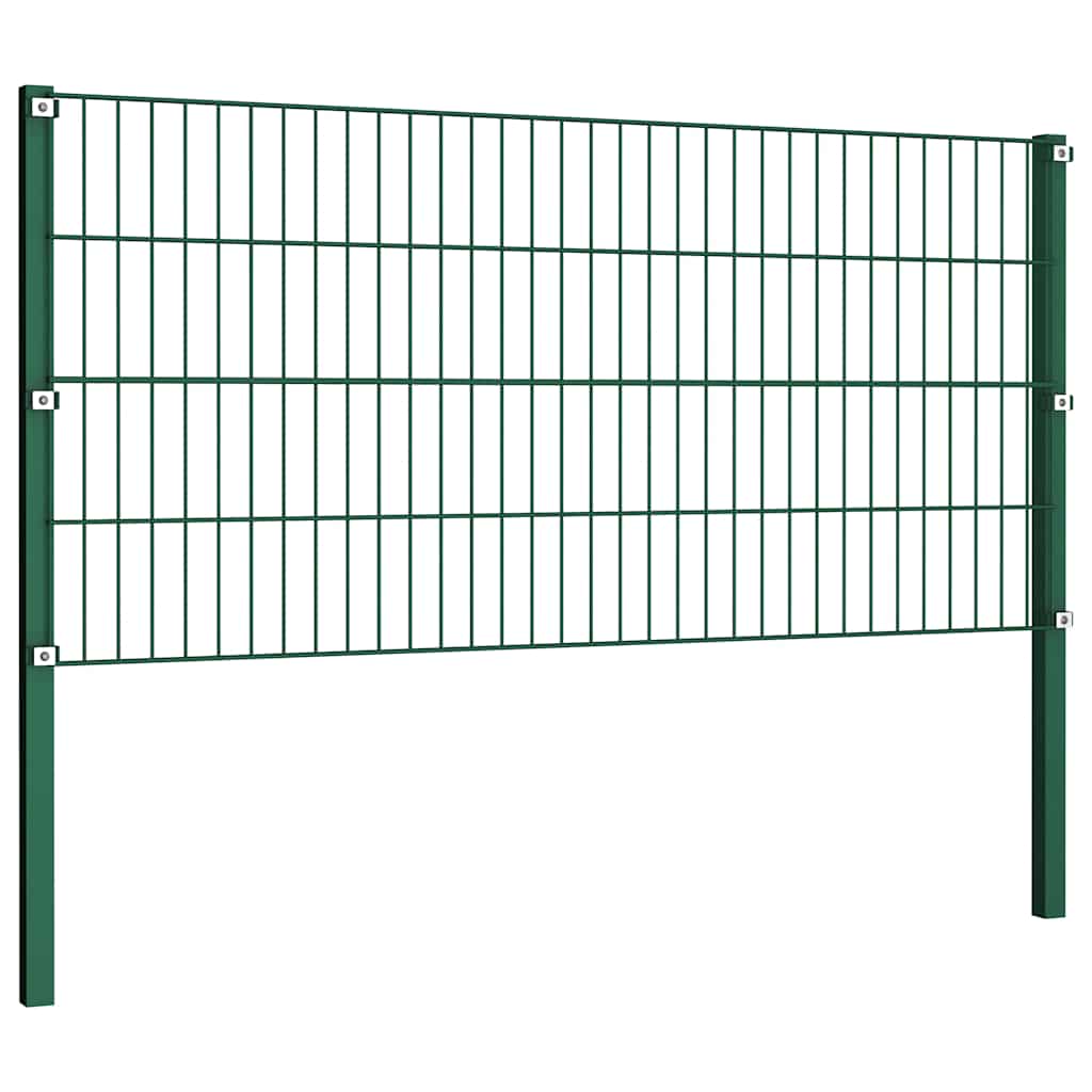Fence Panel with Posts Iron 1212x80 cm Green