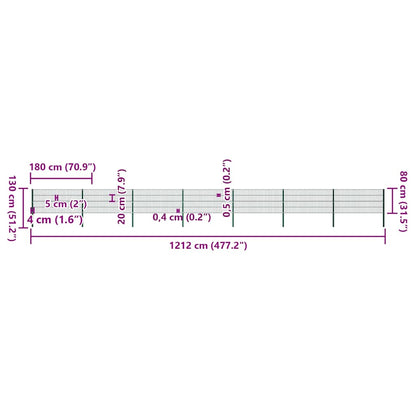 Fence Panel with Posts Iron 1212x80 cm Green